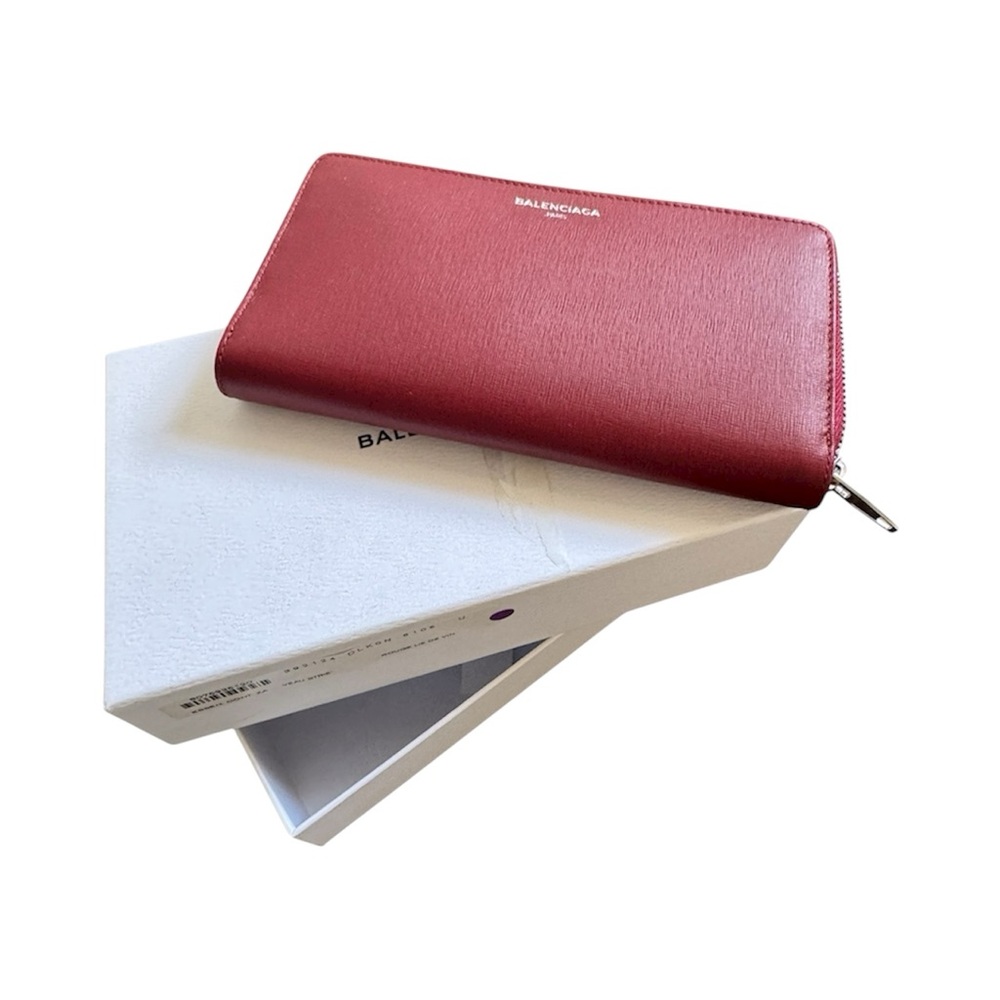 Balenciaga Crimson Leather Zip Wallet